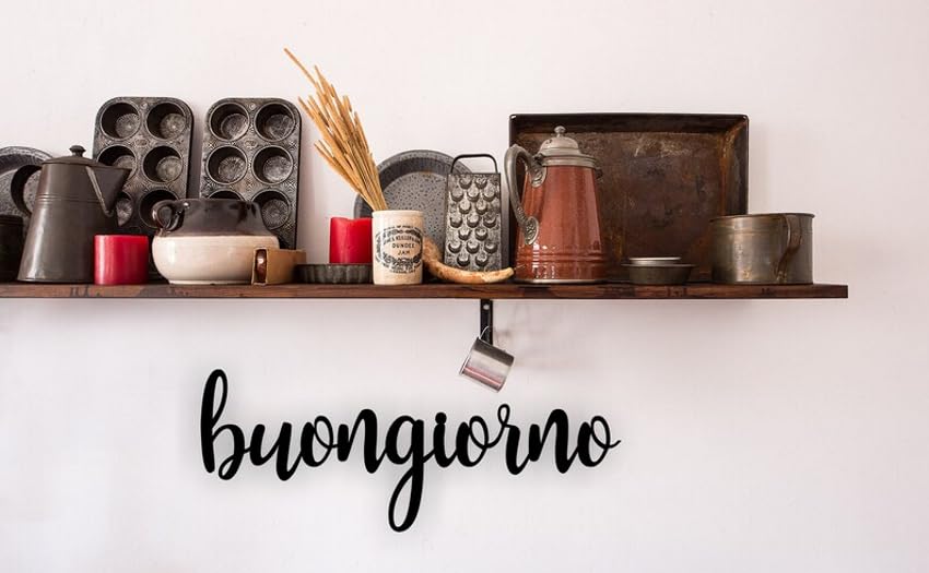 Buongiorno Sign 30 wide x 11.5 tall wooden sign hanging with easy mounting