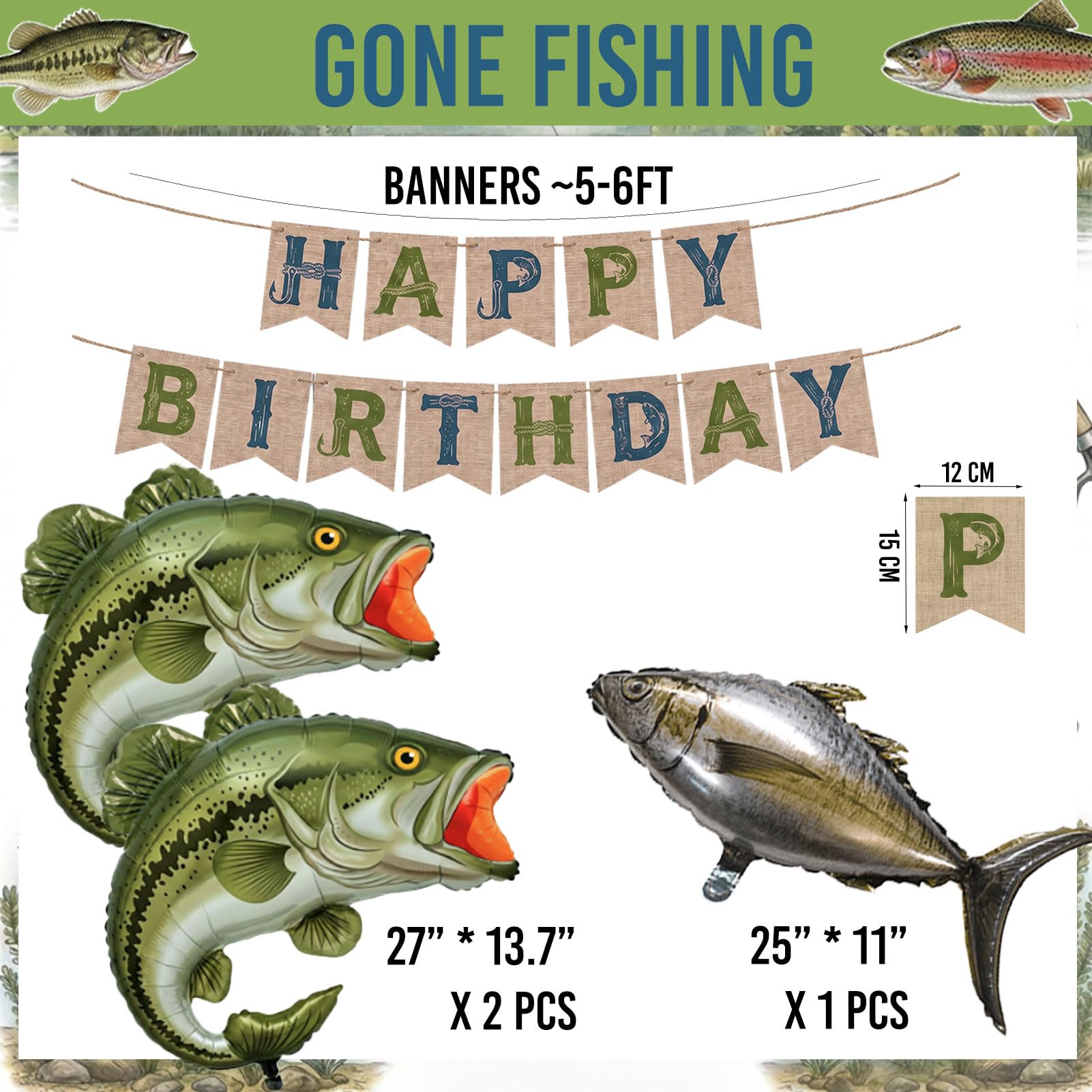 Durable burlap pattern banner in fishing decor set