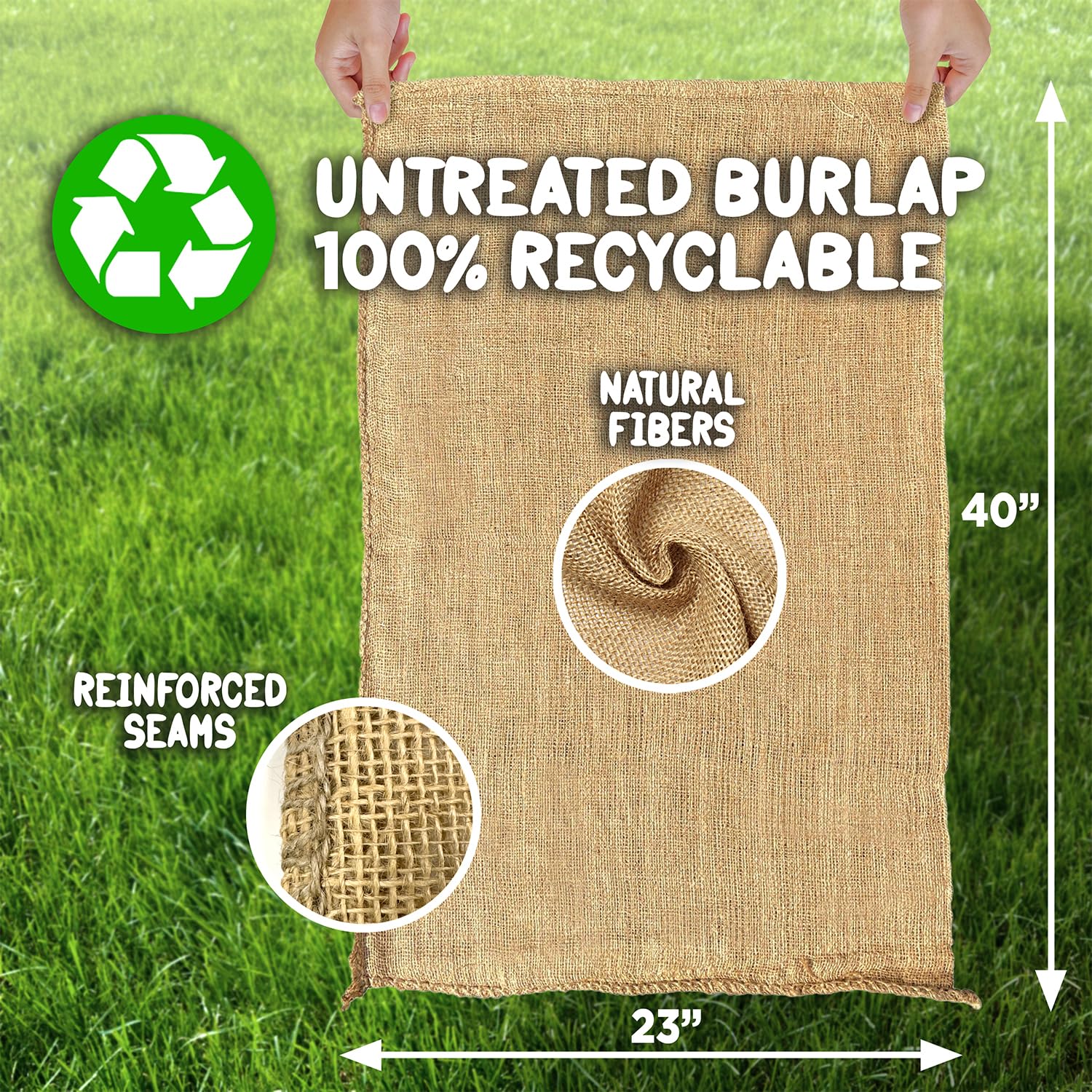 Durable burlap potato sack race bag with reinforced edges