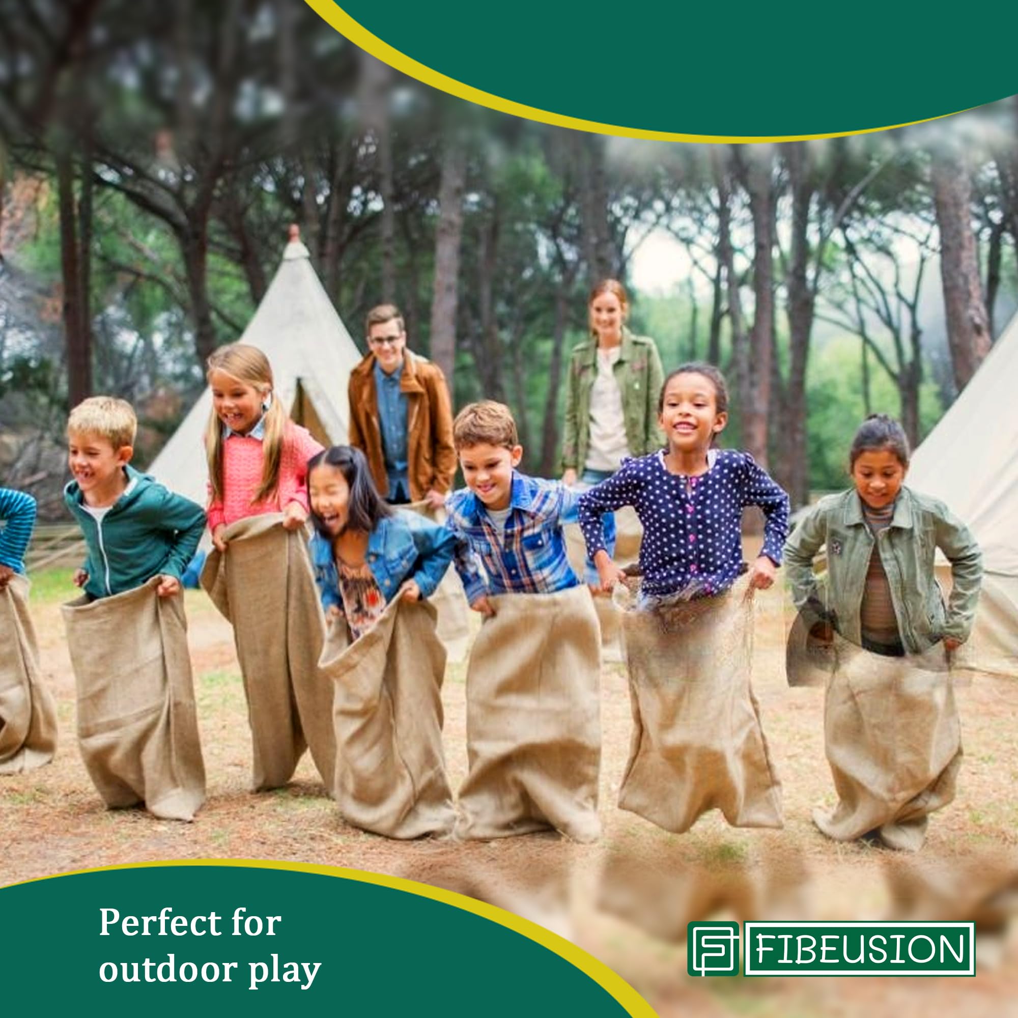 Wide opening sack race burlap bag designed for easy entry