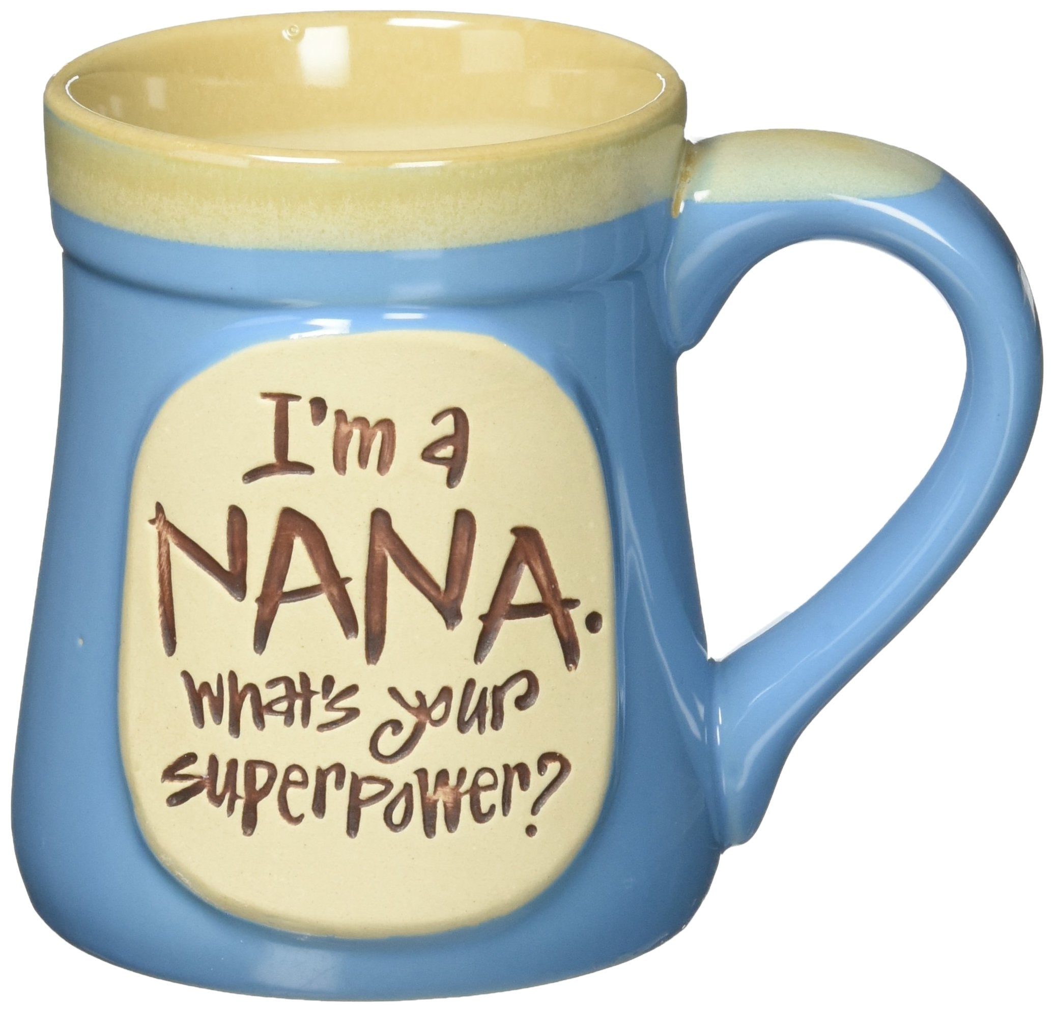 Burton & Burton Nana mug porcelain hand-painted light blue with taupe rim 18 oz