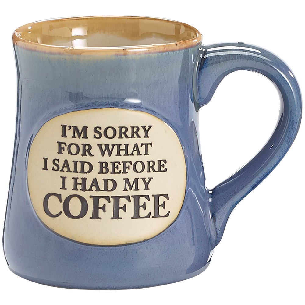 Burton & Burton coffee mug teal with tan trim and front oval medallion inscription