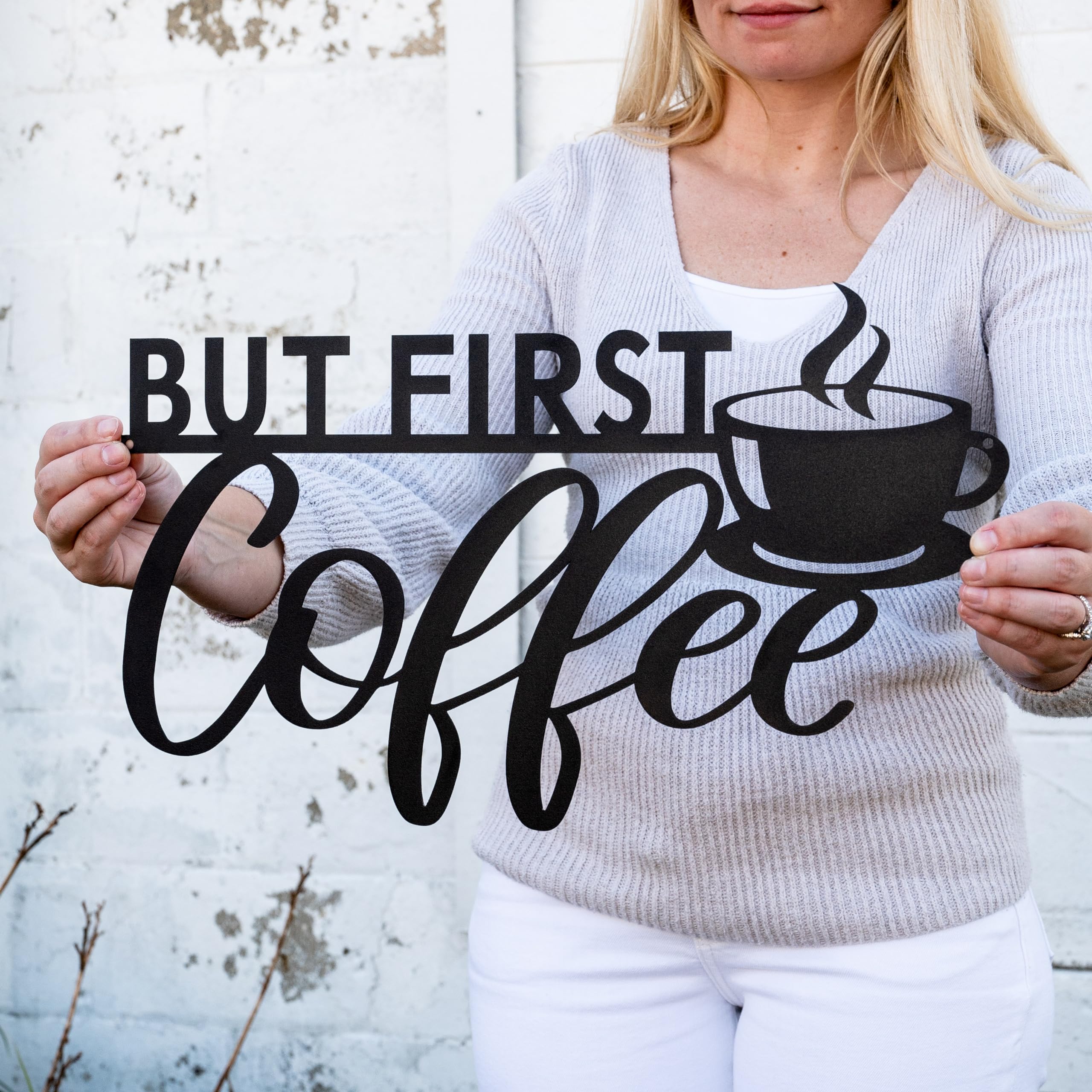 Metal But First Coffee wall art 18 inch size
