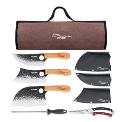Butcher Viking Camping Knife Set 9 piece kit with 7 inch Serbian Chef Knife