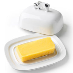 Butter dish with lid countertop ceramic cow handle