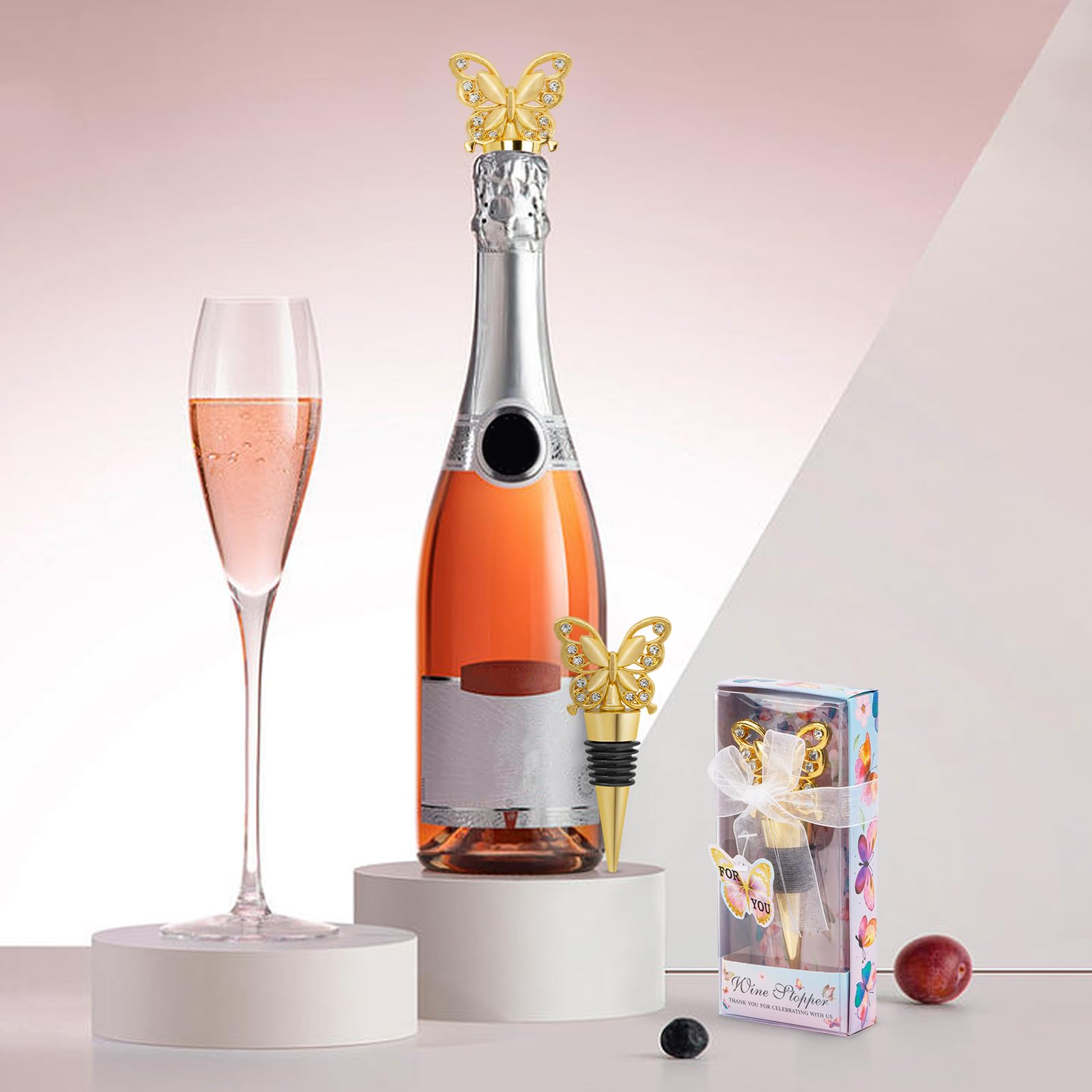 Butterfly decorative wine stopper satin bow gift box