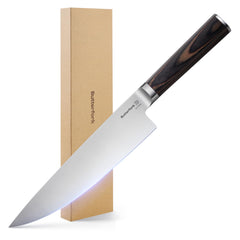 Butterfork 8 inch chef knife with AR-RPM9 steel and pakkawood handle