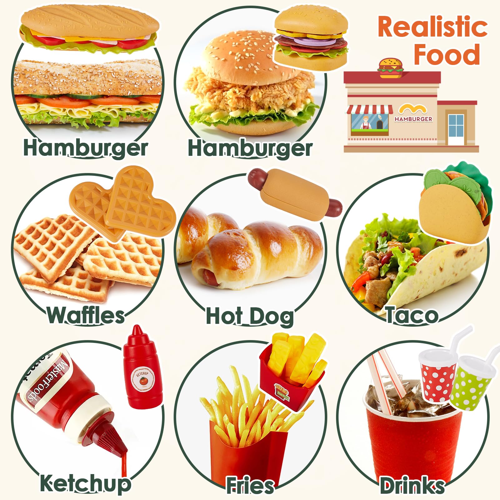 Play food with tray and two drinks for kids by BUYGER