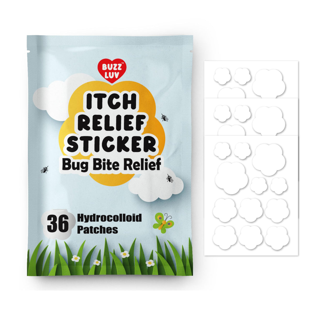 BuzzLuv Itch Relief Patches for Kids box packaging
