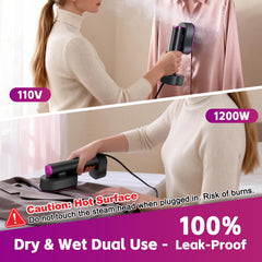 Portable travel steamer with 90 degree rotating head for hard to reach areas