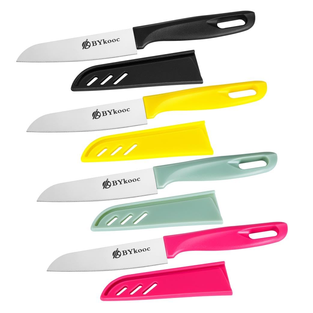 BYkooc 8 piece paring knives set with color coded handles and ergonomic grip