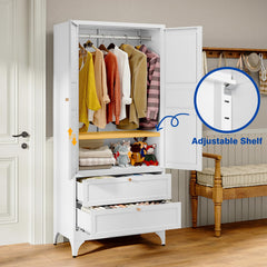 Interior of wardrobe showing hanging rod and adjustable shelves