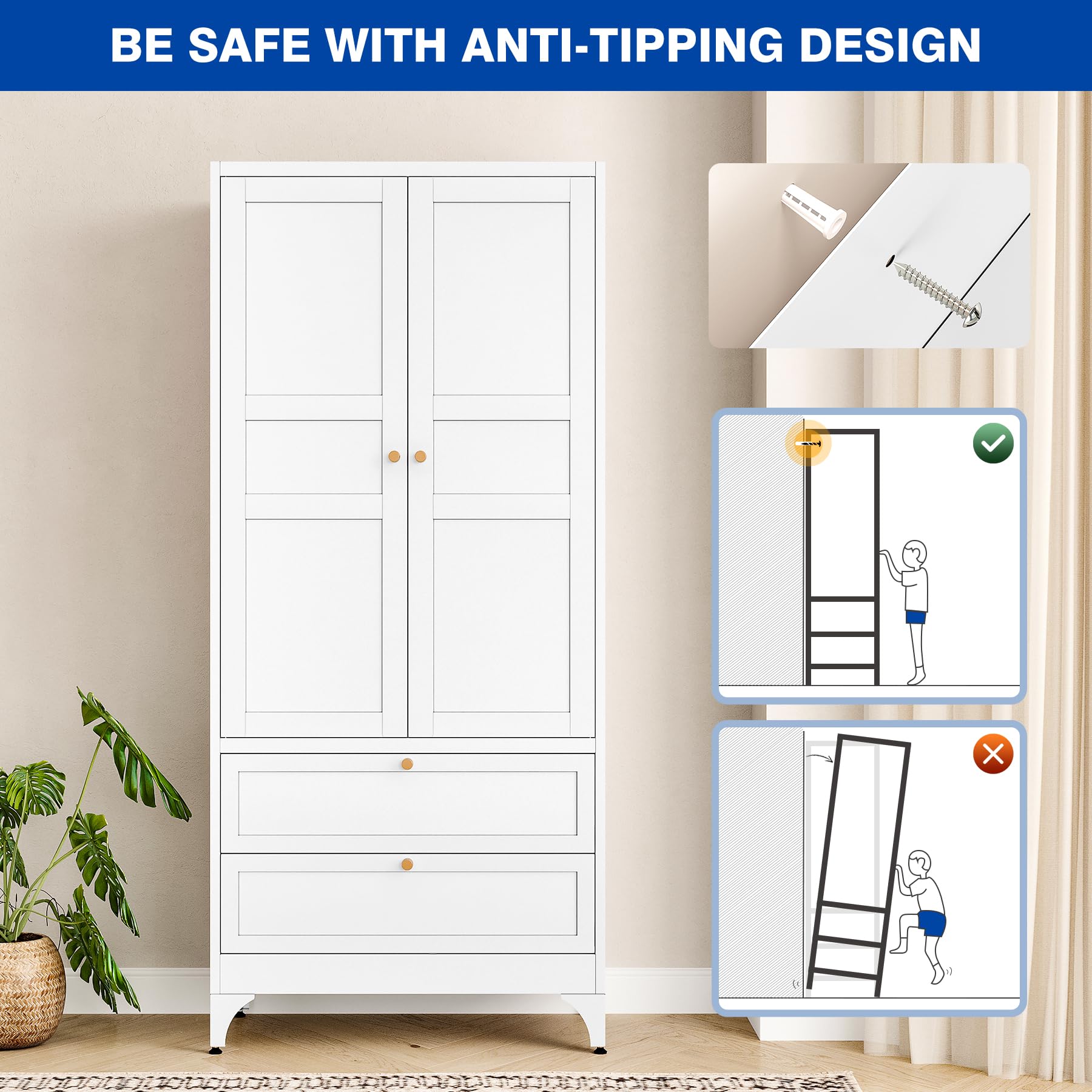 Freestanding metal wardrobe for bedroom storage