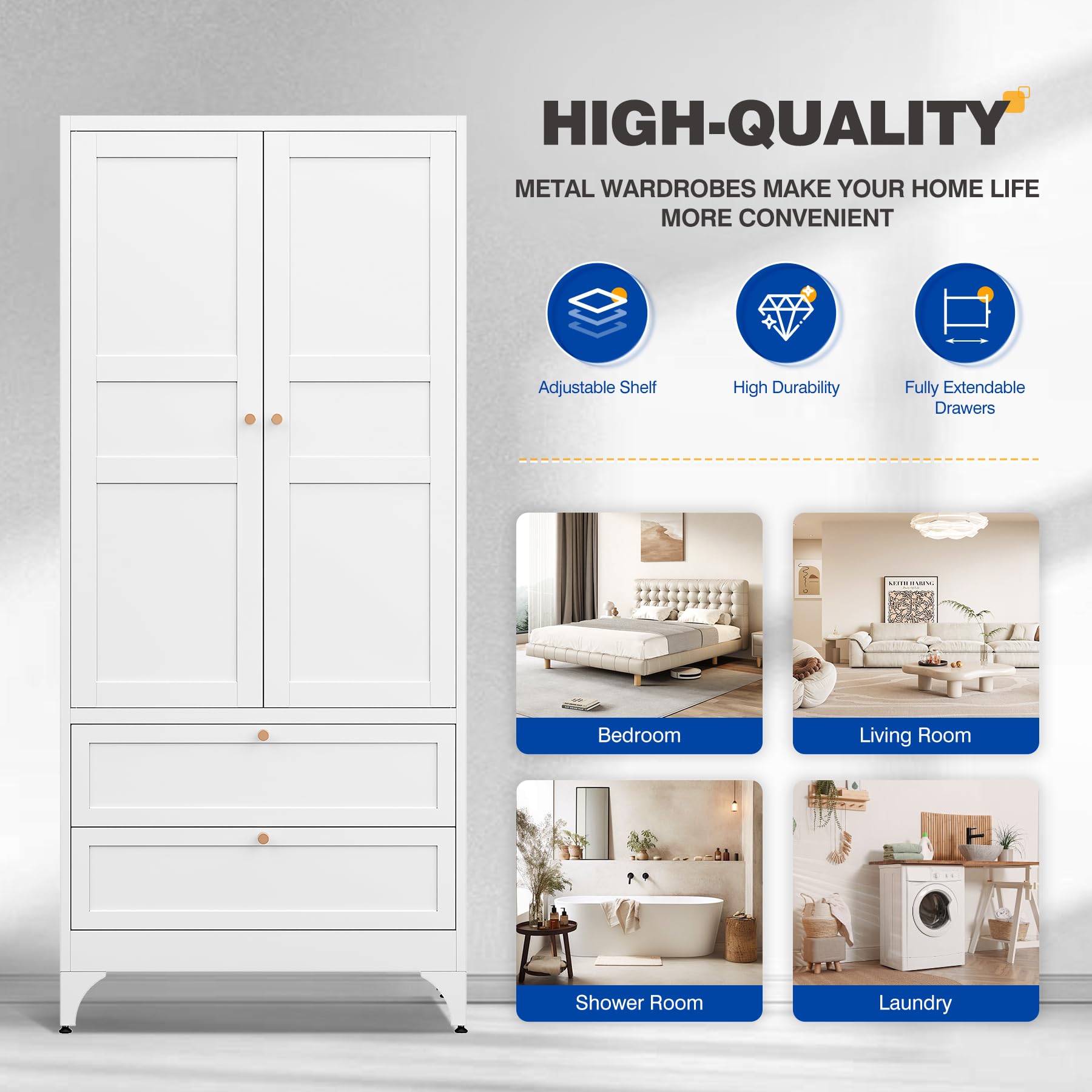 Easy to assemble BYNSOE wardrobe with drawers