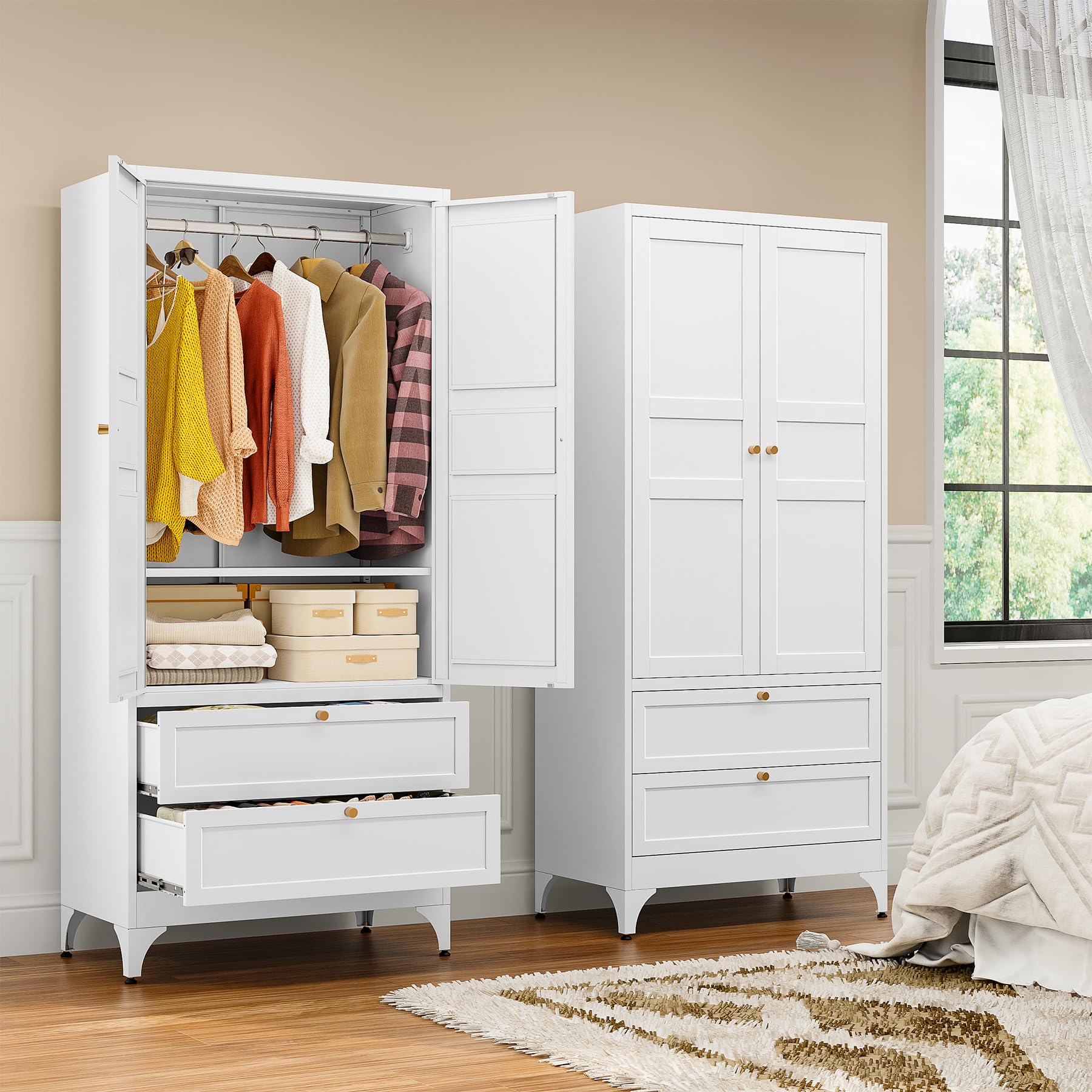 Durable steel closet storage unit for clothing