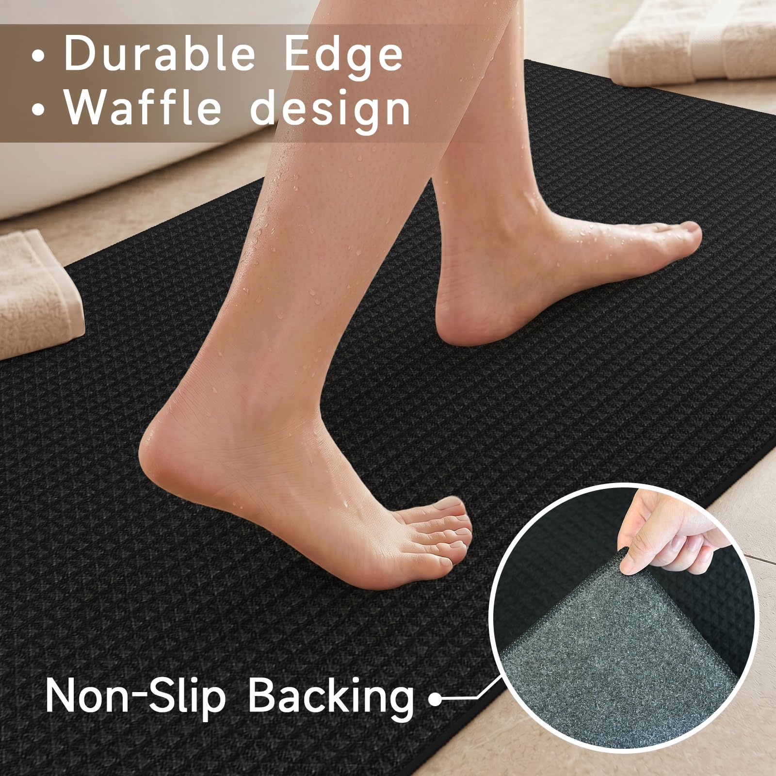 BYYVOO waffle bathroom rug 2x3 anti-slip backing close-up
