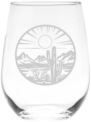 C M Desert Cactus Mountain Landscape Scene 17oz stemless wine glass