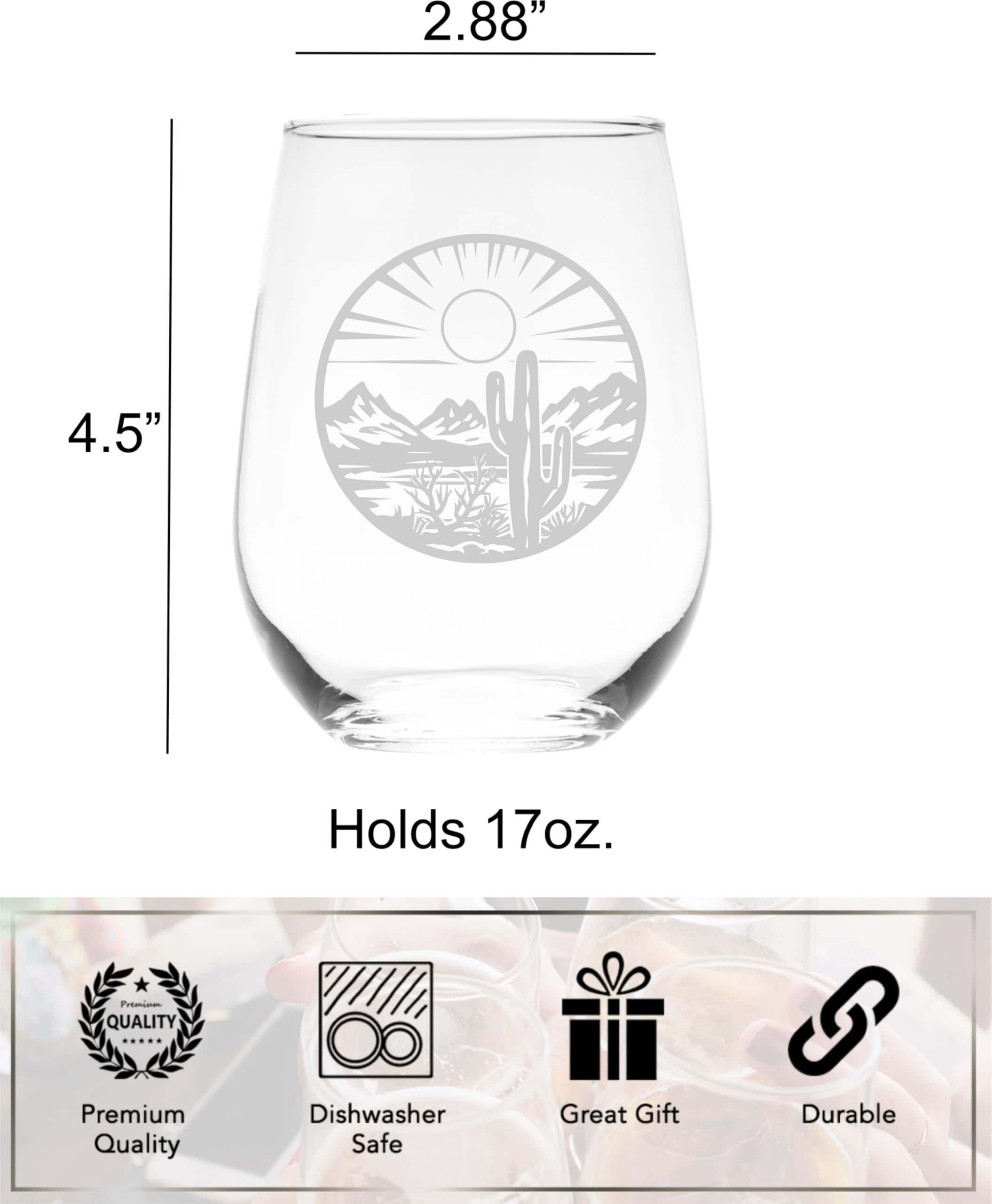 Desert cactus mountain landscape glass with etched artwork