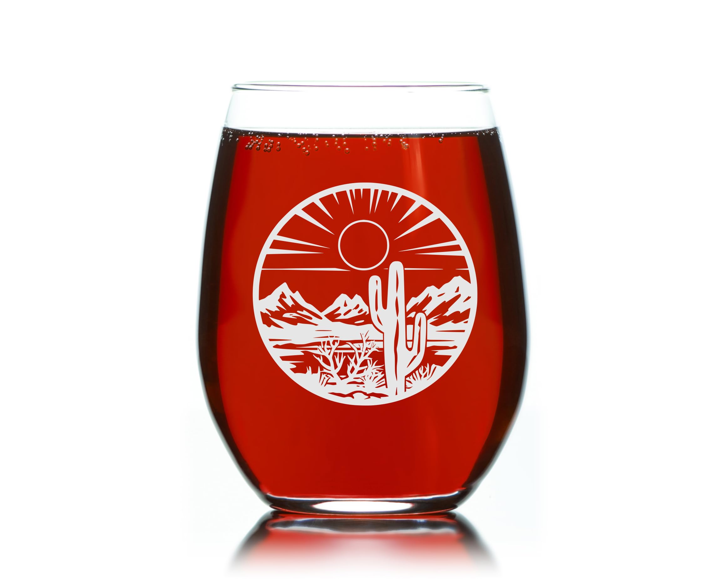 Stemless wine glass 17oz desert landscape scene