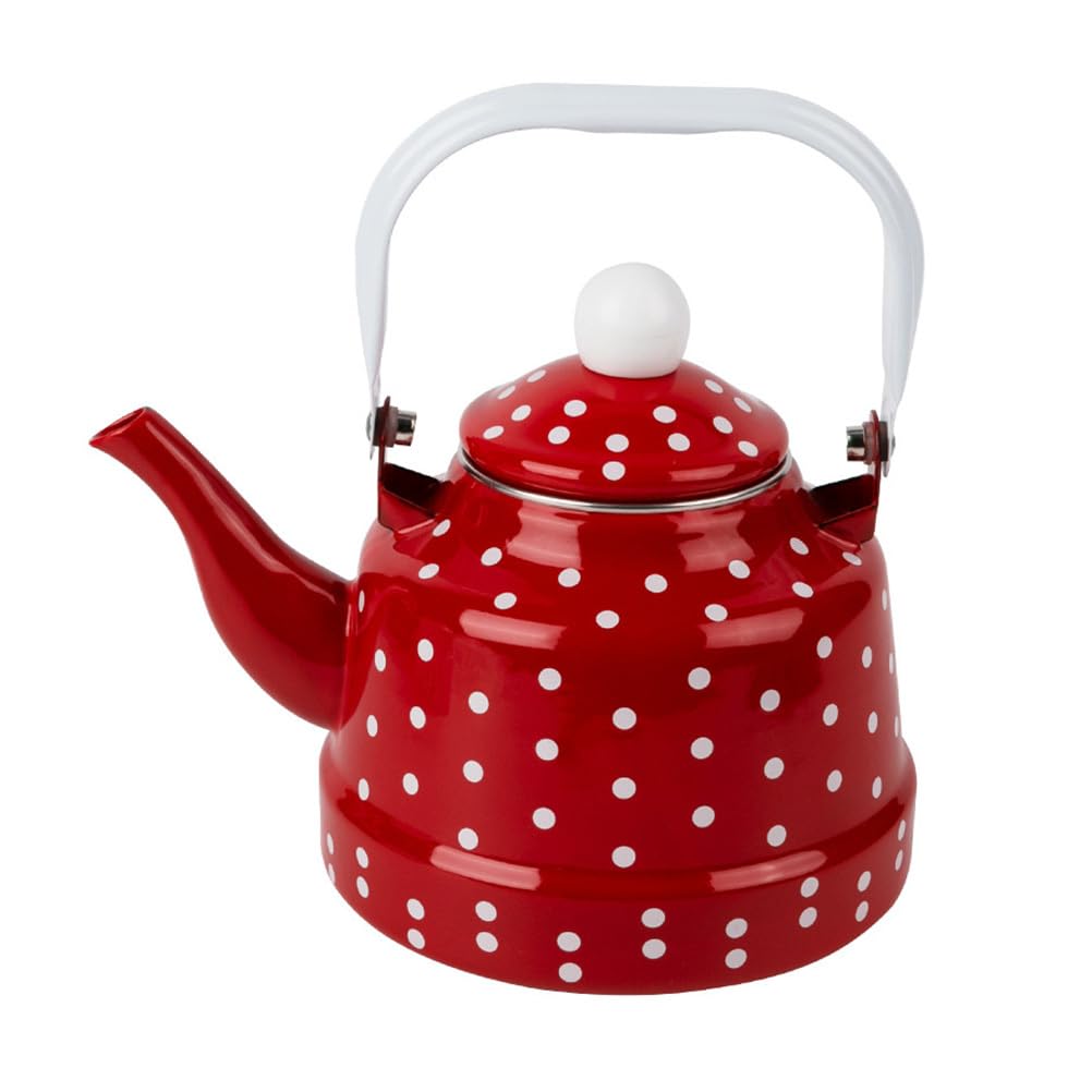 Cabilock enamel kettle pattern vintage teakettle with red polka dots and spout