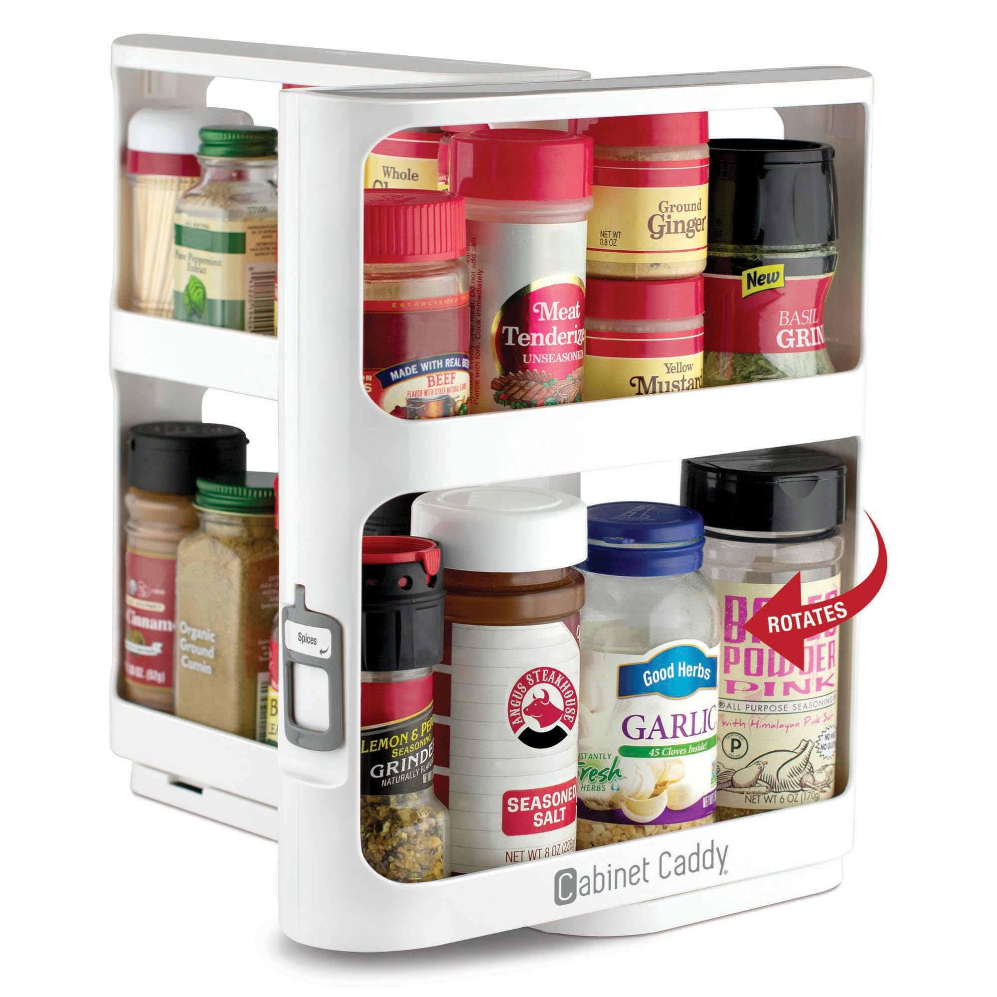 Cabinet Caddy Spice Rack Organizer two-tier pull and rotate cabinet design