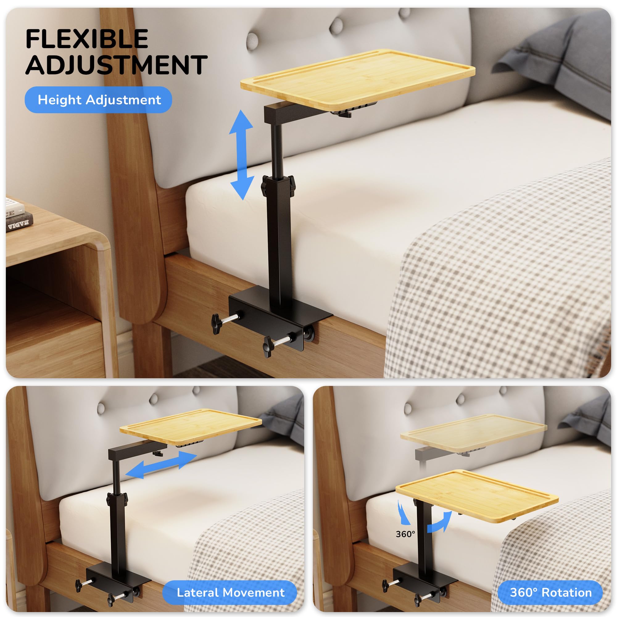Bunk bed shelf clip on design with bamboo tray