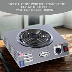Close view of 8 inch tubular heating element on Cadco CSR-3T