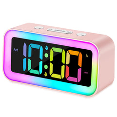 Cadmos cute pink alarm clock with RGB display on bedside