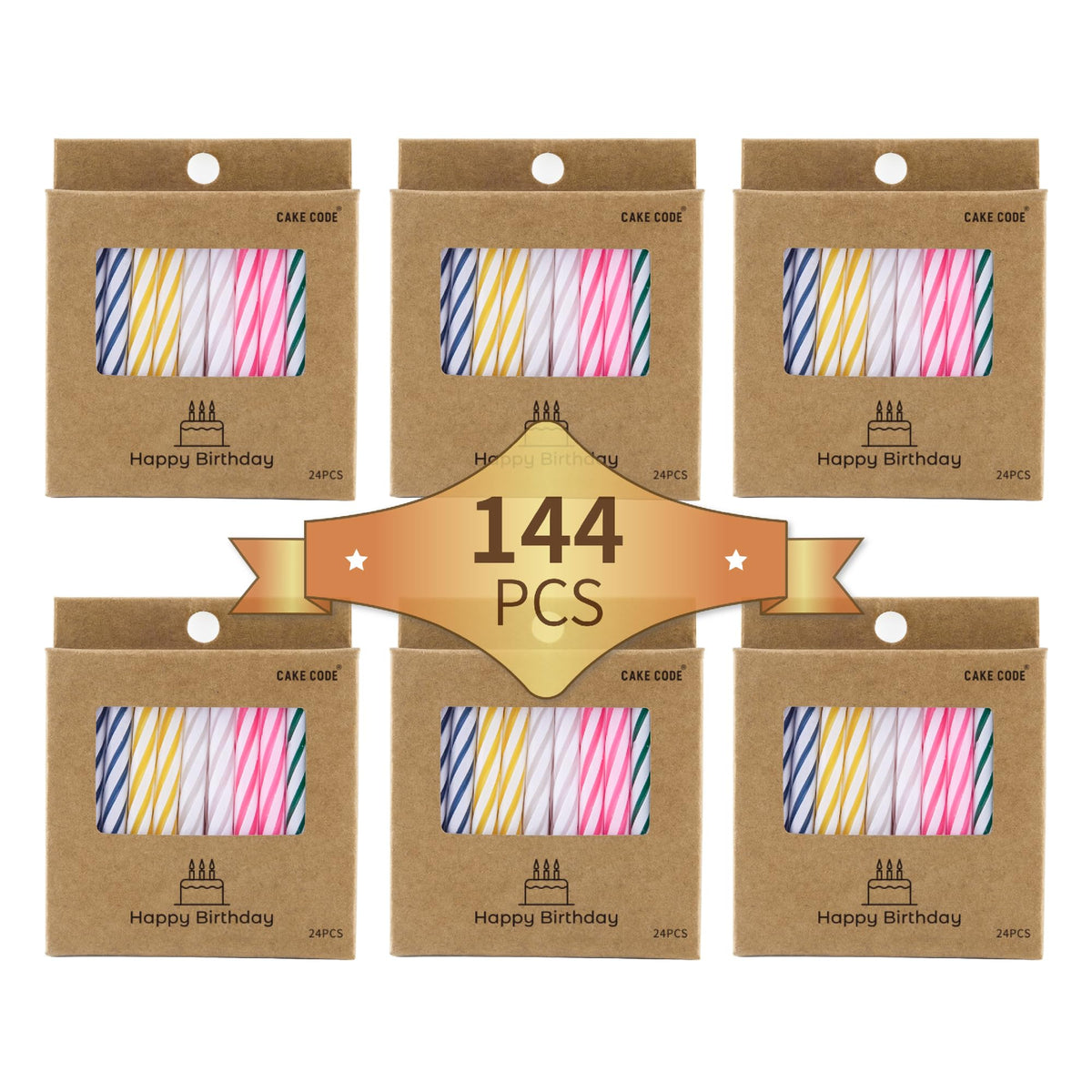 CAKE CODE 144-count classic spiral birthday candles bulk pack