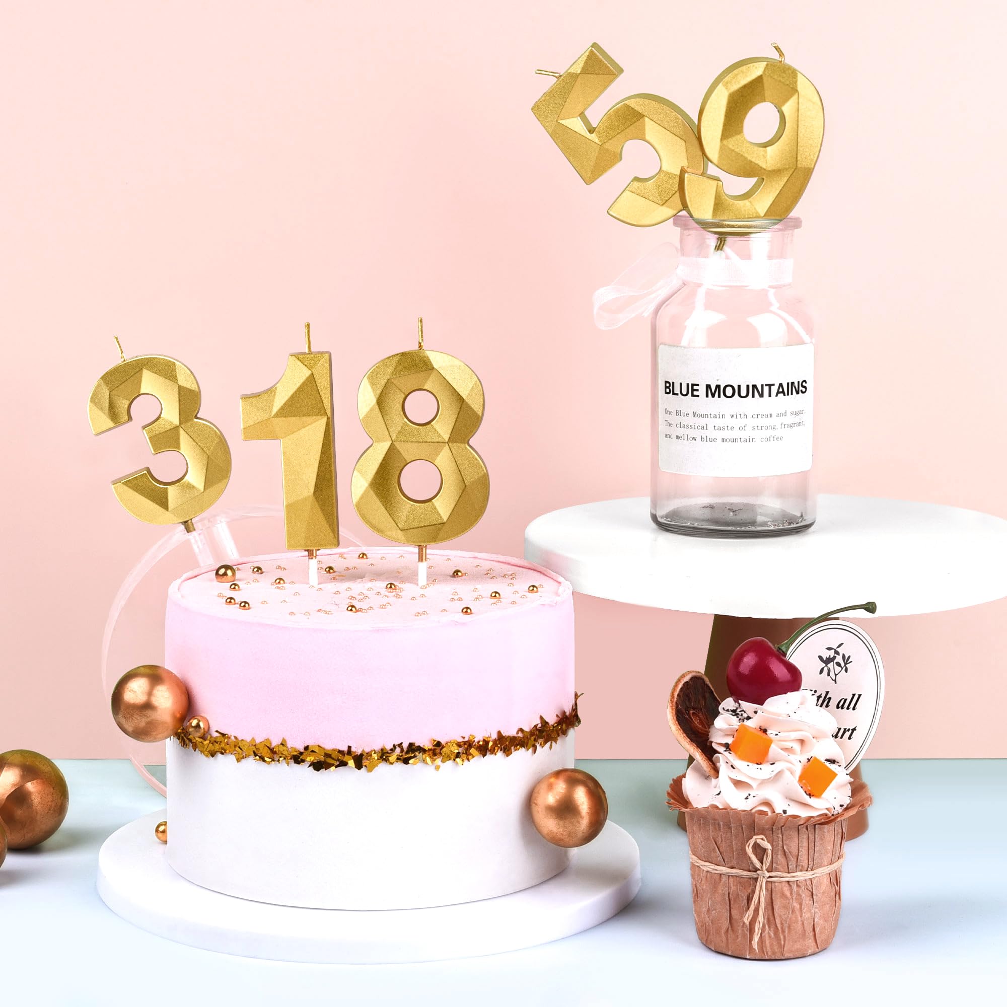 CAKE CODE 2.76 inch birthday candle with gold crystal finish on cake