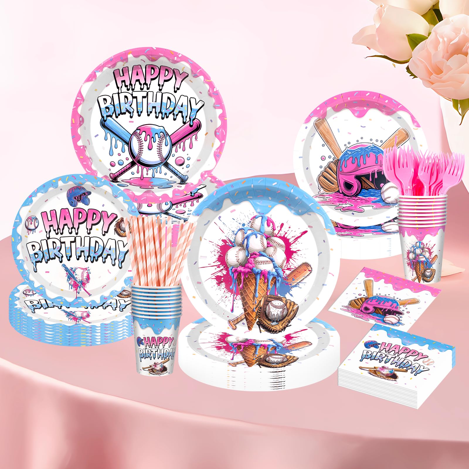 Hanging swirls image for Ice Cream Drip Baseball Birthday Decorations Set