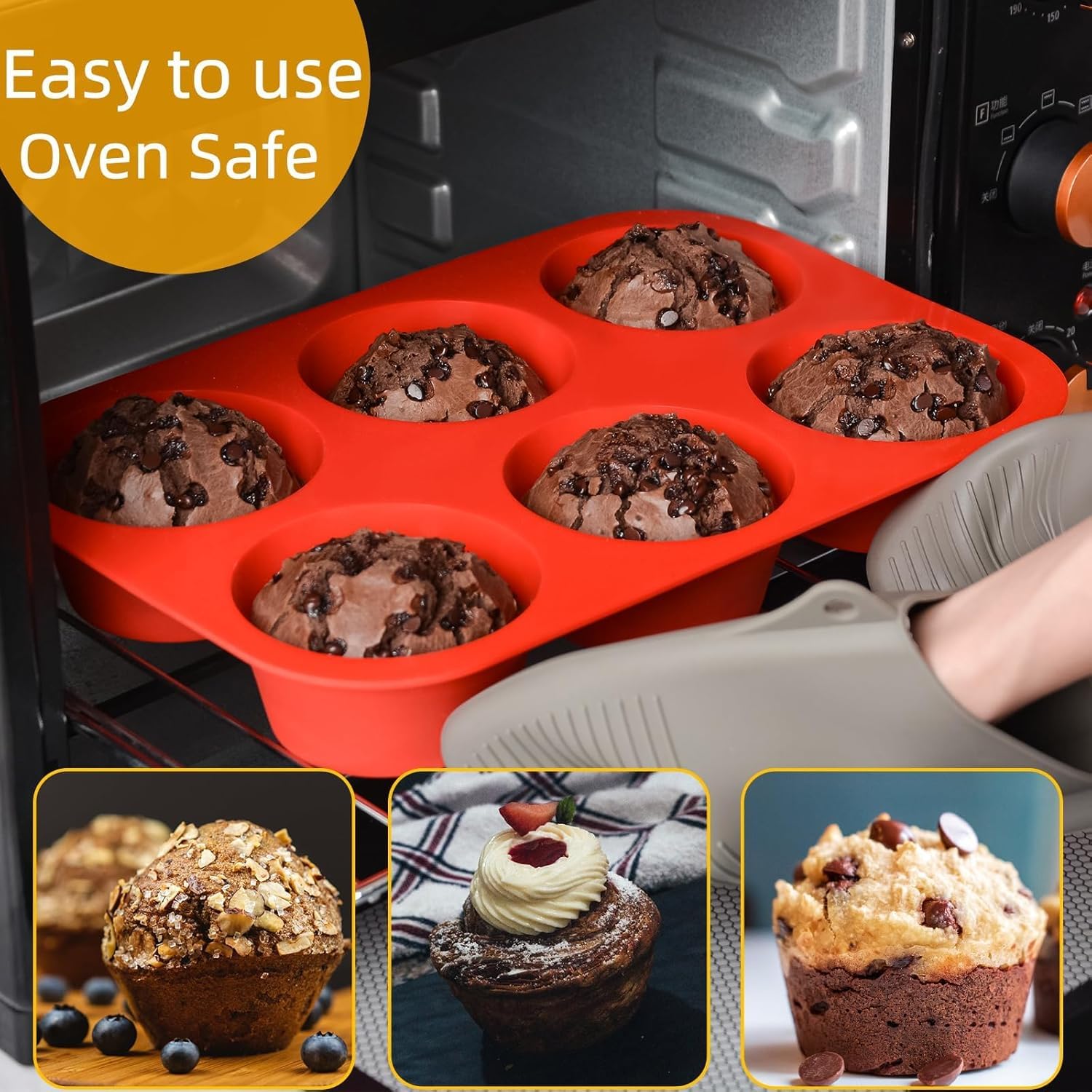 CAKETIME large cupcake baking pan on metal tray tip image