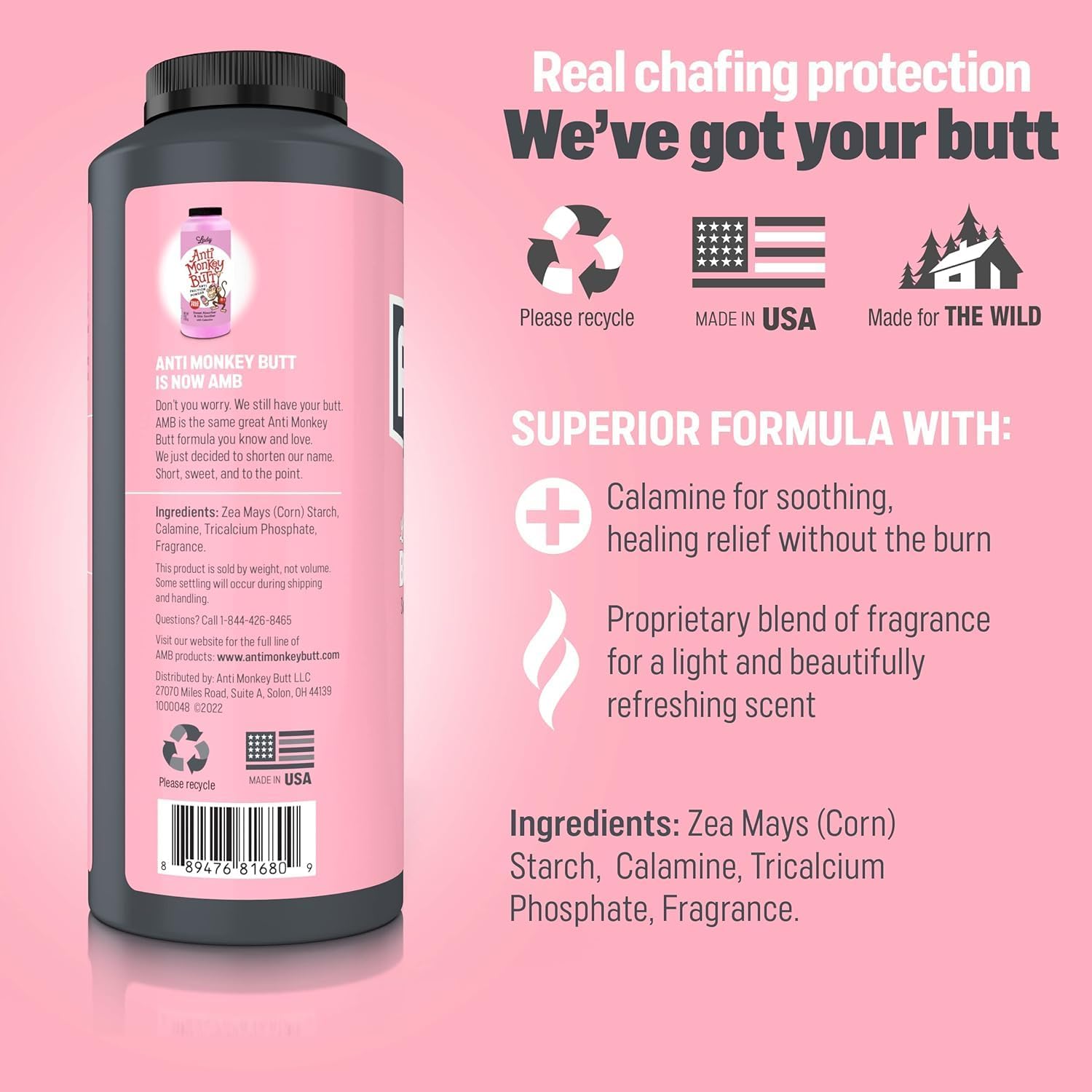 Calamine soothing formula noted in powder packaging