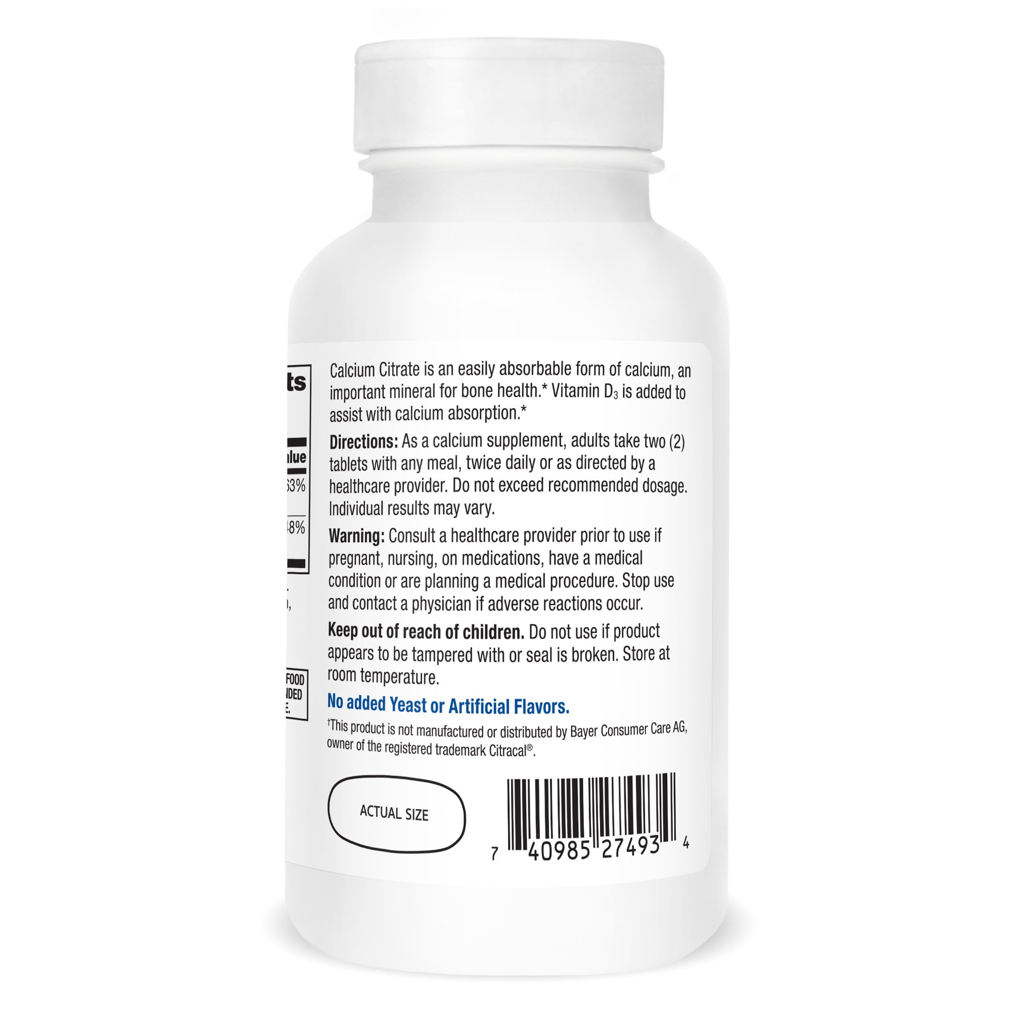 Caplets inside clear bottle with dosage information