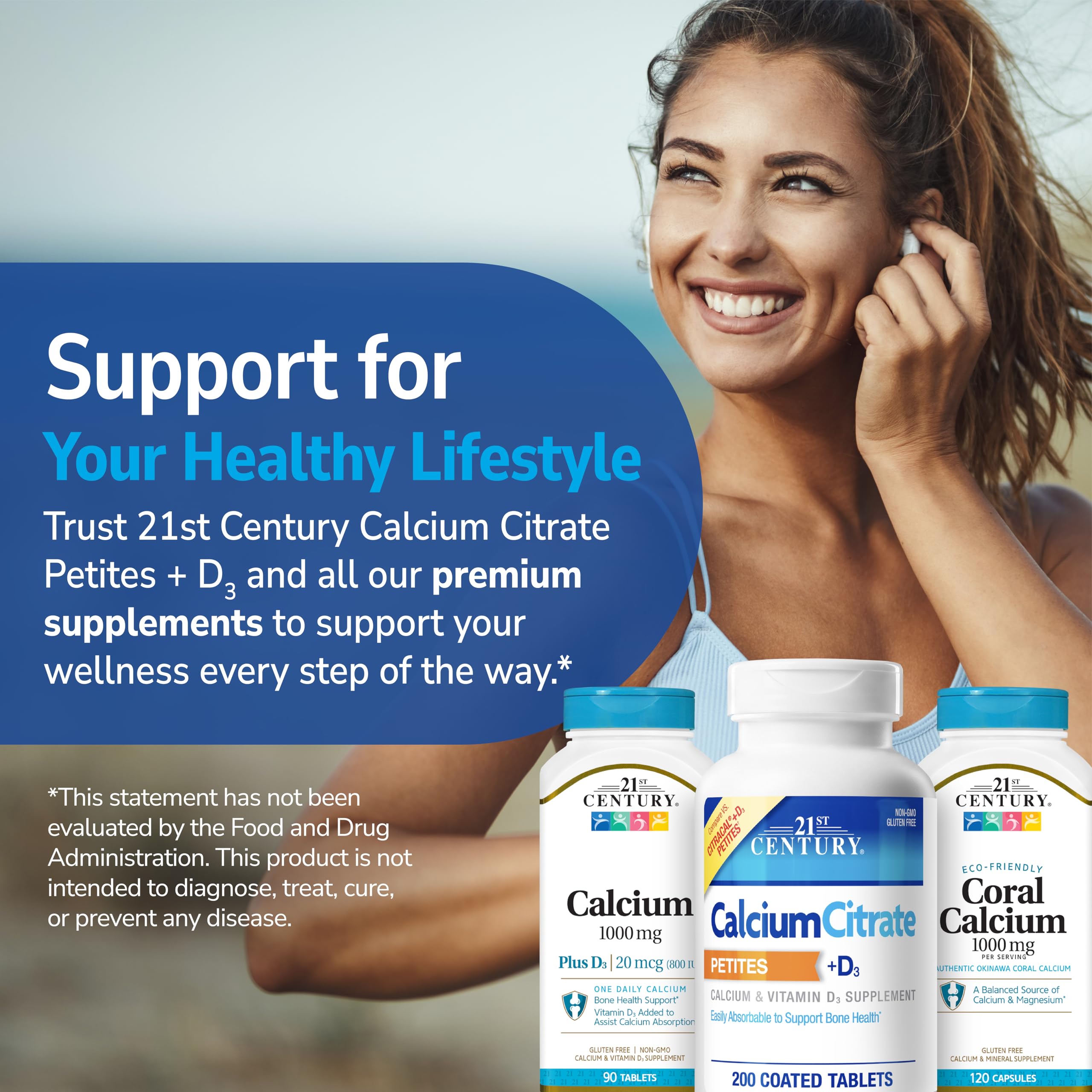 Vitamin D3 enriched calcium citrate caplets close up