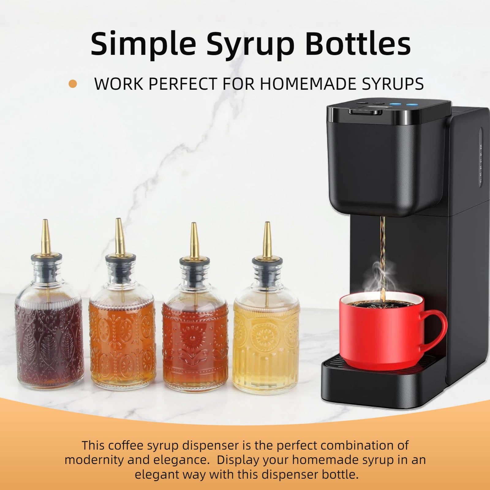 Glass syrup dispenser set 7 oz capacity with pour spout