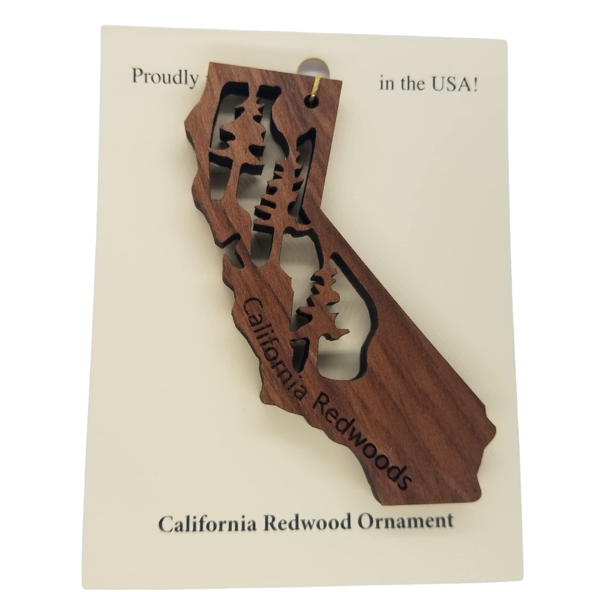 Hand sanding and stringing of a California state ornament