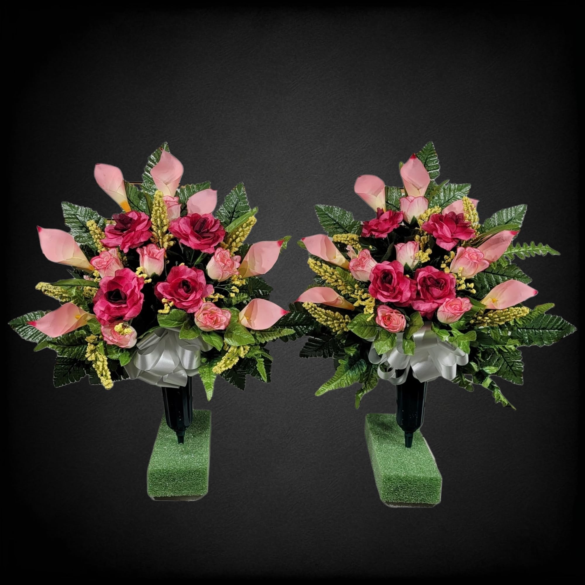 Calla lily and rose arrangement memorial cone