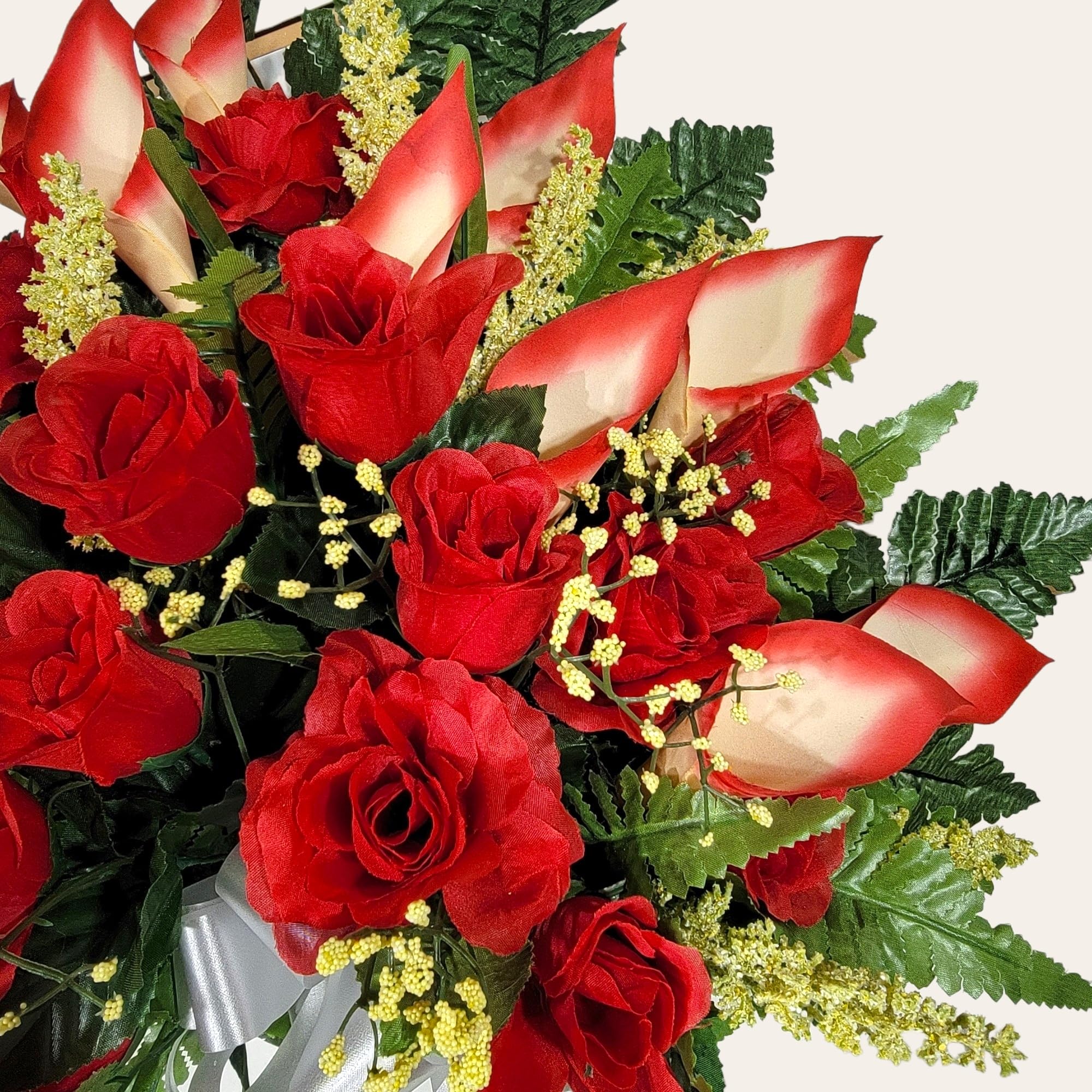 Calla lily and rose cone component of memorial flowers