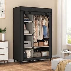 Calmootey Portable Closet Organizer with four small shelves and two large shelves