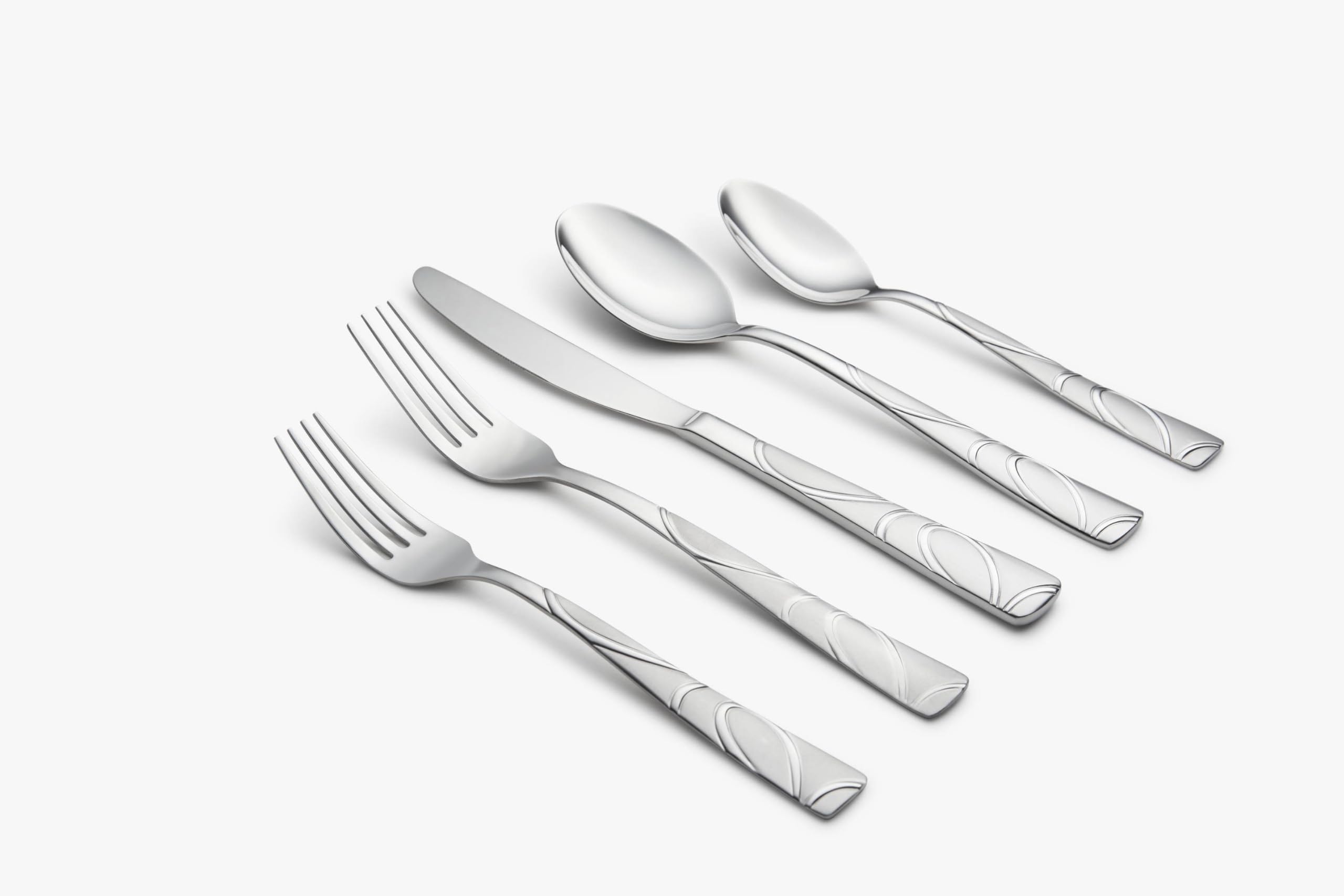Cambridge 420620CBW12 Sasha Sand 20-Piece Flatware Set sandblast finish angle