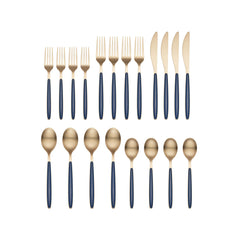 Cambridge Kiernan navy handle 20-piece silverware set place setting layout