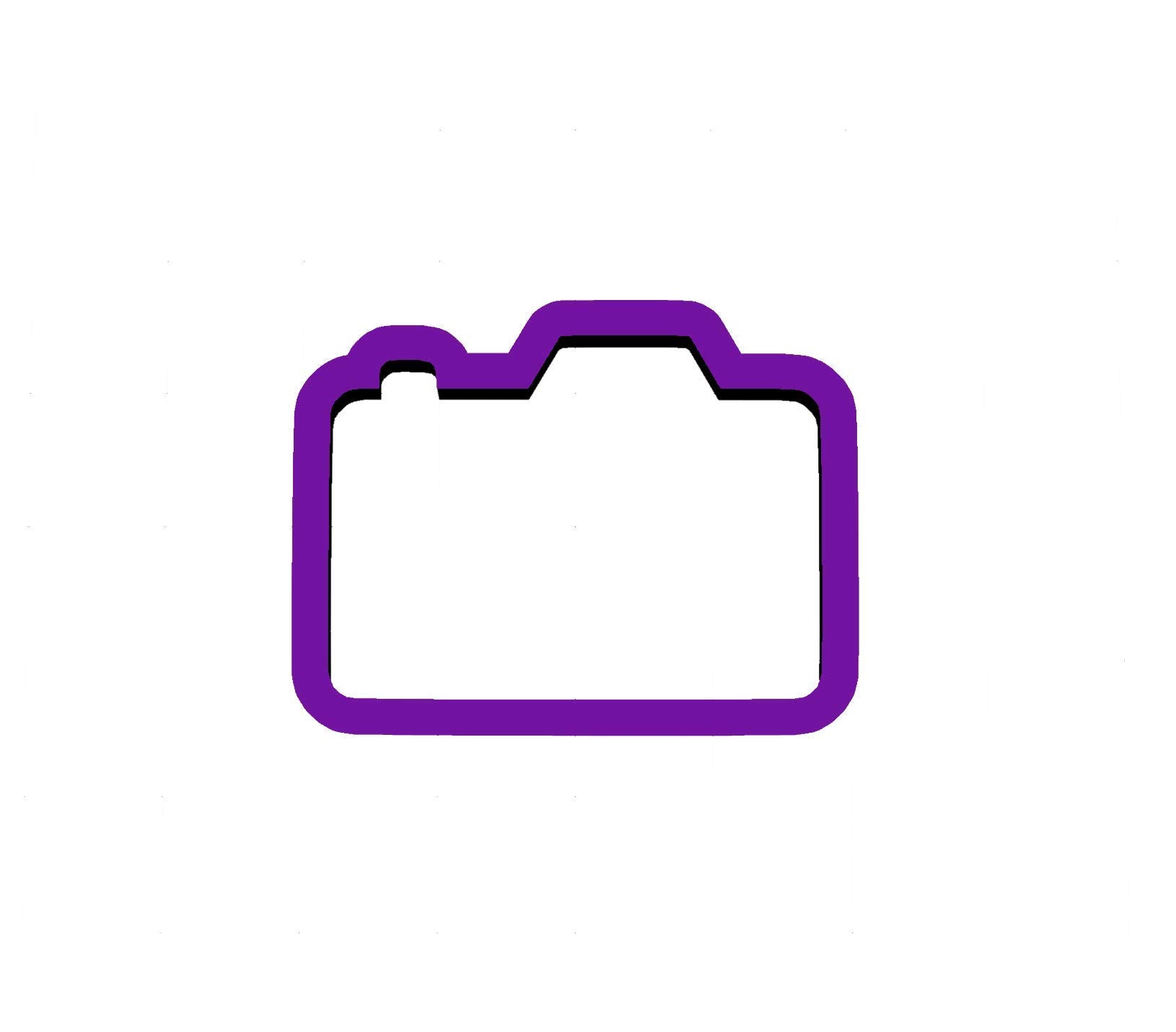 Camera cookie cutter for photographers made with purple PLA size 3.5w x 2.8h