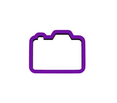 Camera cookie cutter for photographers made with purple PLA size 3.5w x 2.8h