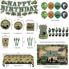 Camo banner and army cake topper for military party decor