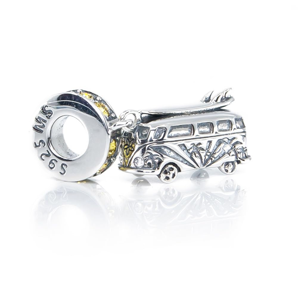 Camper Van Dangle Charm S925 with yellow crystals