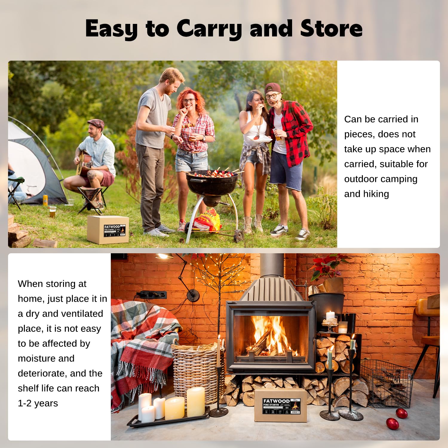 All-weather fatwood fire starter for campfires and stoves