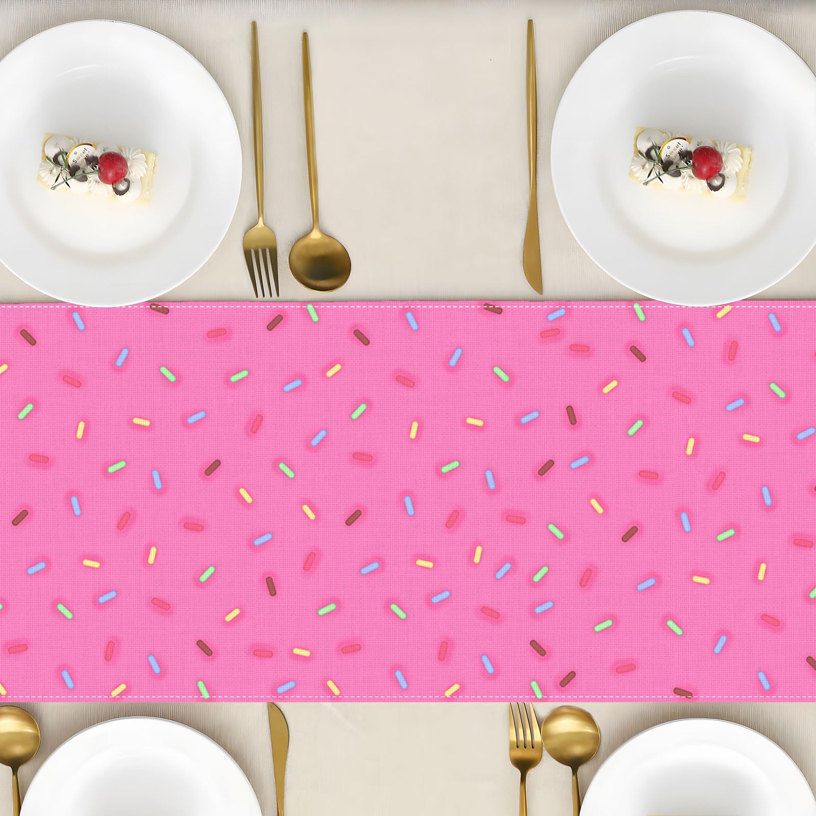 Home kitchen dining room decor table runner with donut theme
