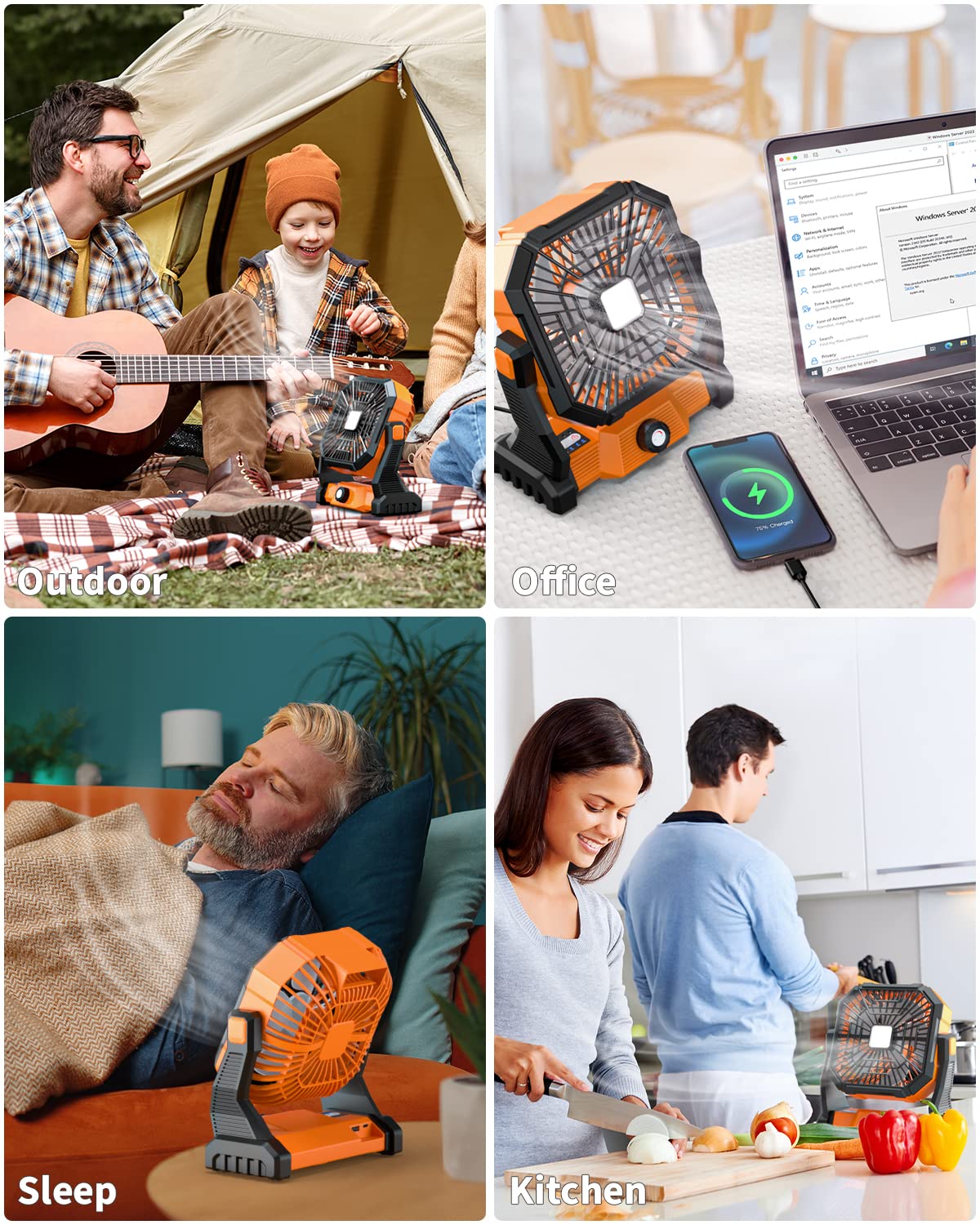 Timer function on LED lantern camping fan in outdoor use