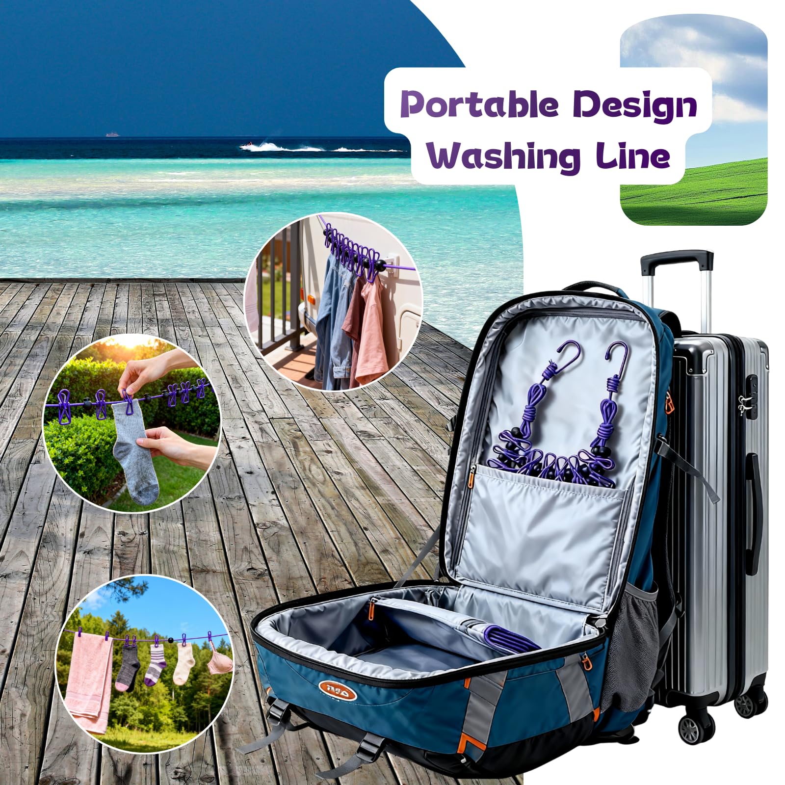 Indoor and outdoor use clothesline for balcony bathroom or camping